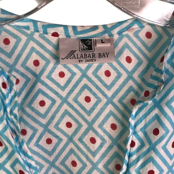 Malabar Bay Tunic Top Womens Size Large Blue V-Neck 3/4 Sleeve Geometric - Picture 2 of 5